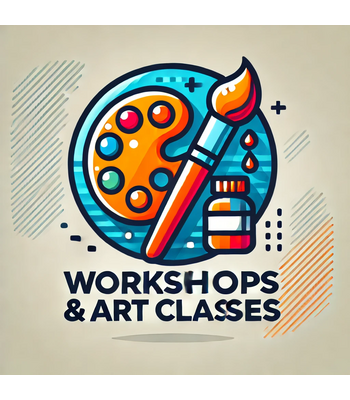 •	Workshops & Art Classes: "Artists participating in a creative painting workshop."