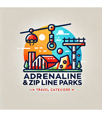 •	Adrenaline & Zip Line Parks: "A person flying over a forest on an exciting zipline ride."