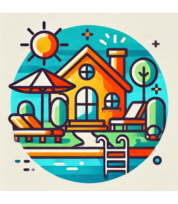 •	Holiday Homes & Villas: "A private villa with a swimming pool and lush garden."