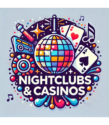 •	Nightclubs & Casinos: "A lively nightclub with people dancing under vibrant neon lights."