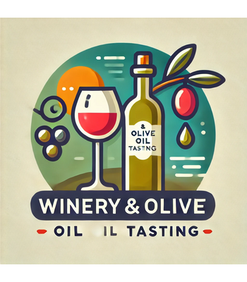 •	Winery & Olive Oil Tasting: "Wine glasses and olive oil bottles arranged for a tasting session."