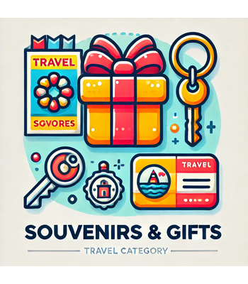 •	Souvenirs & Gifts: "Locally made souvenirs displayed in a vibrant market."