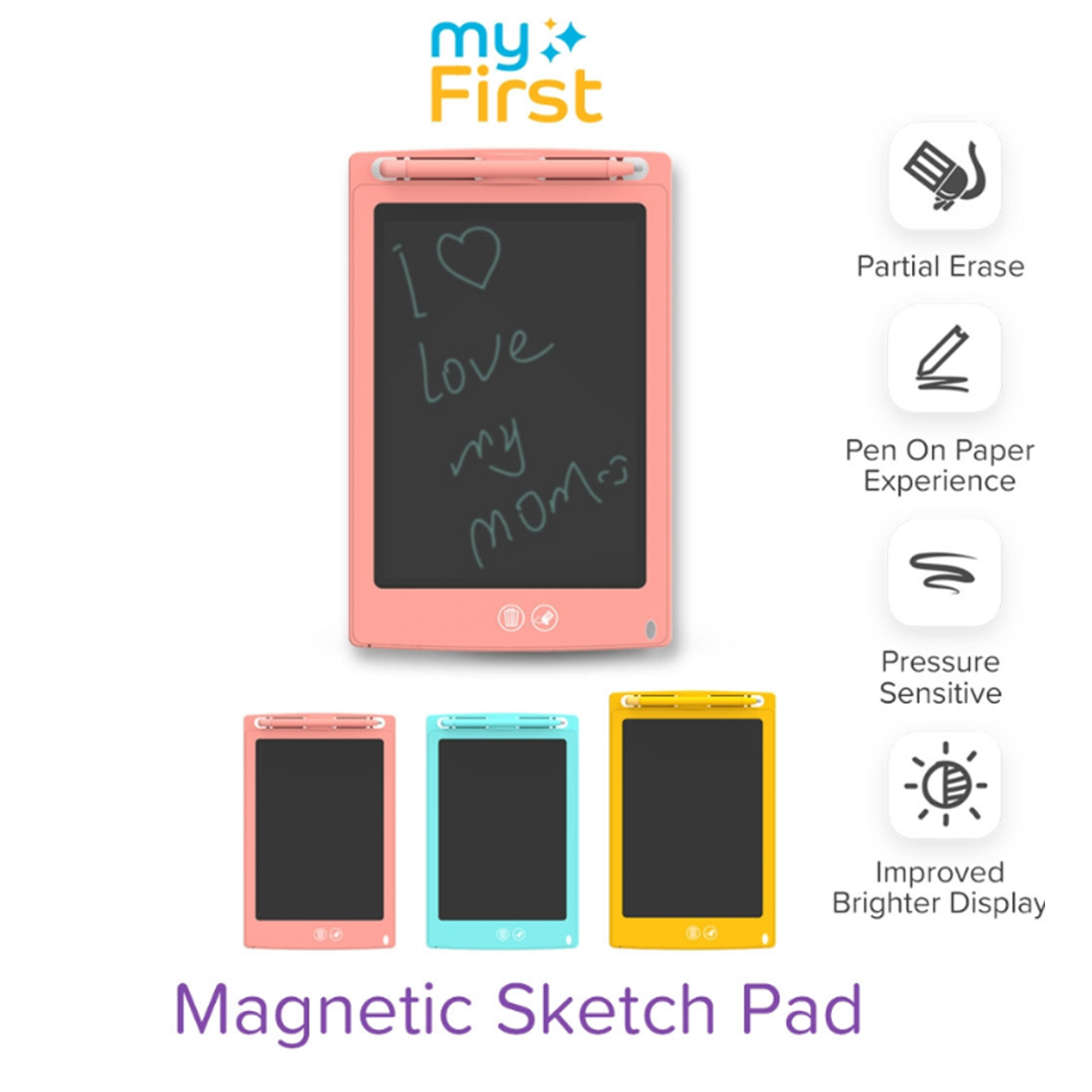 myFirst Sketch II - Magnetic Sketch Pad With Partial Erase (Upgraded)
