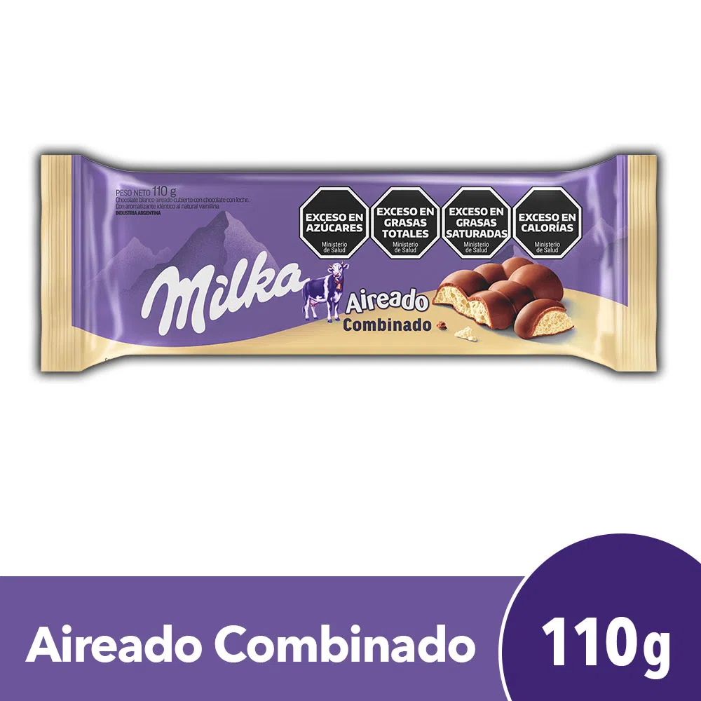 Milka Tableta de Chocolate Blanco Aireado Combinado, 110 g